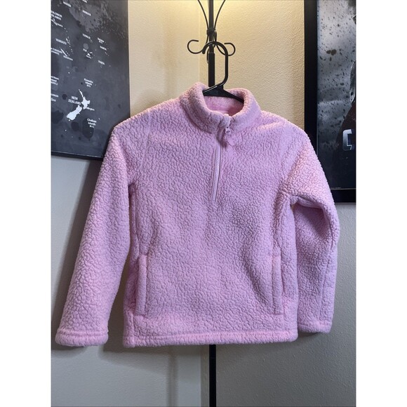 Wonder Nation Girls Sweatshirt M (7-8) Sherpa Pullover Quarter Zip Pockets Pink - Picture 1 of 7